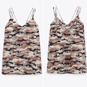 🆕 Zara Camouflage Strappy Linen Blend Dress